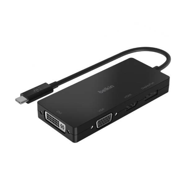 Belkin USB-C To Multiport Video Adapter With HDMI, VGA, DisplayPort And DVI Ports For MacBook And Mac (Black)