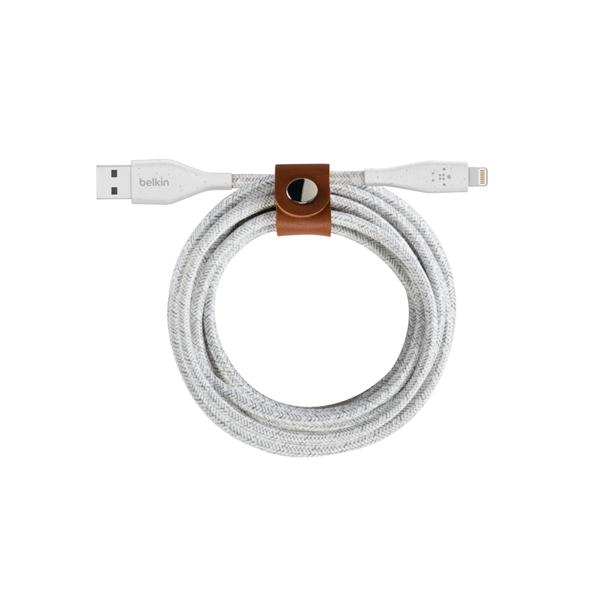 Belkin DuraTek Plus Lightning To USB-A 3 Meter Charging Cable For iPhone With Strap (White)