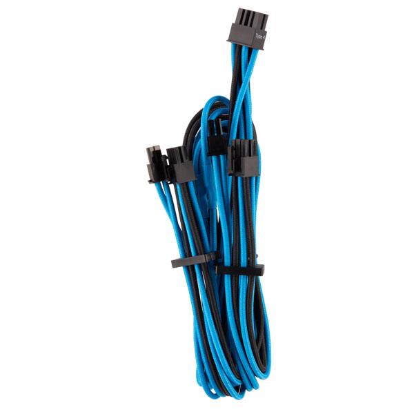 Corsair Premium Individually Sleeved PCIe Cables Type 4 Gen 4 - Dual Connector (Blue-Black)