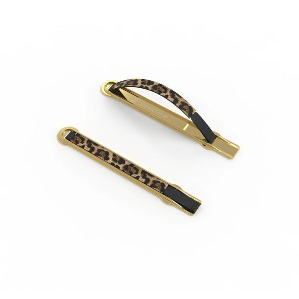 SleekStrip Phone Stand and Grip - Shinny Gold Base With Leopard Strip