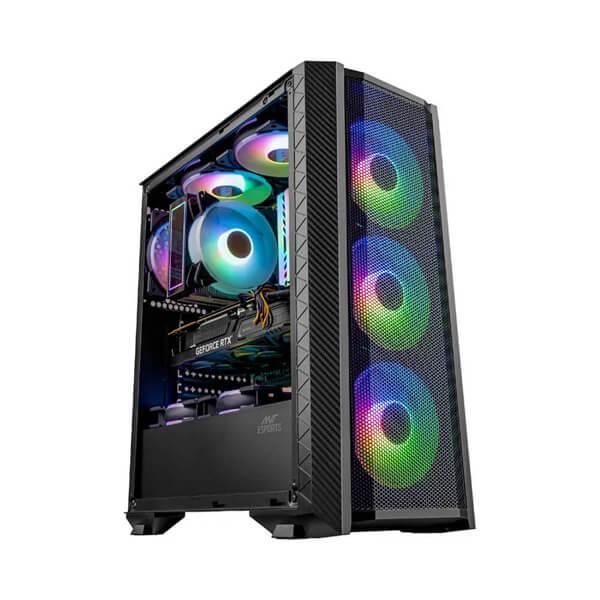 Ant Esports ICE-311MT Auto RGB (ATX) Mid Tower Cabinet With Tempered Glass Side Panel (Black)