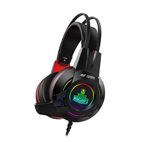 Ant Esports H550W RGB World Of Warships Virtual 7.1 Surround Sound Over Ear Gaming Headset With Mic (Black-Red)