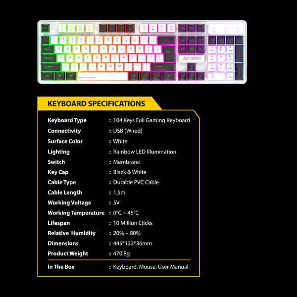 Buy Ant Esports KM1610 RGB Gaming Keyboard at best price-Mdcomputers.in