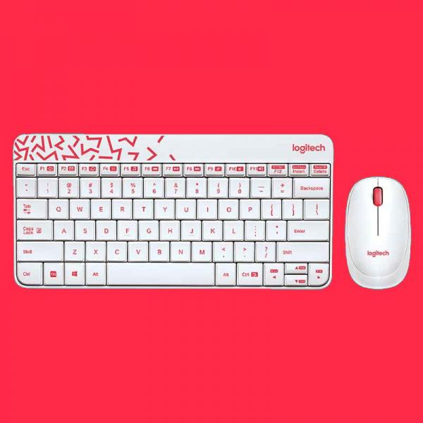Logitech MK240 Wireless Mouse and Keyboard Combo (White-Red)