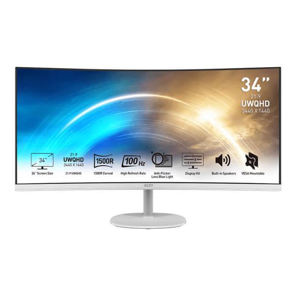 MSI Pro MP341CQW – 34 Inch Business Monitor (1500R Curved, AMD FreeSync, 1ms Response Time, 100Hz Refresh Rate, Frameless, UWQHD, VA Panel, HDMI, DisplayPort, Speakers)