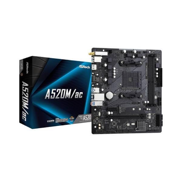 ASRock A520M/AC (Wi-Fi) Motherboard (AMD Socket AM4/Ryzen 5000, 4000G and 3000 Series CPU/Max 64GB DDR4 4733MHz Memory)