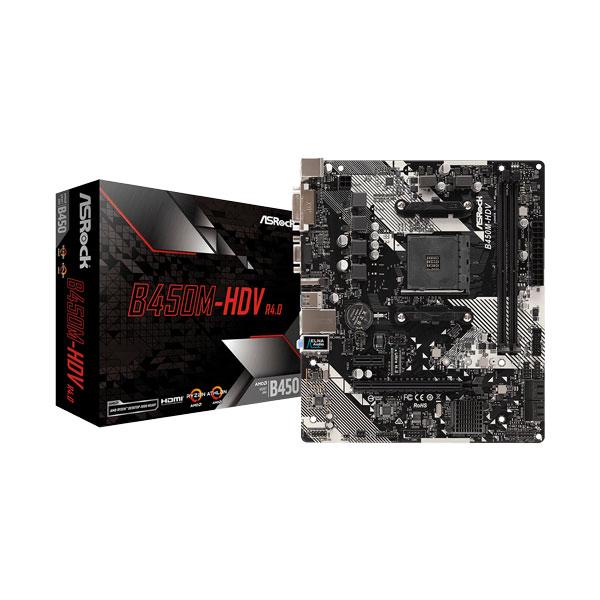 ASRock B450M-HDV R4.0 Motherboard (AMD Socket AM4/Ryzen 5000 G-Series,  5000, 4000 G-Series, 3000 and 2000 Series CPU/Max 32GB DDR4 3200MHz Memory)