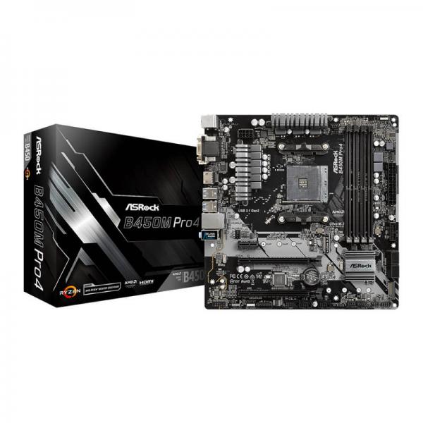 ASRock B450M Pro4 Motherboard (AMD Socket AM4/Ryzen Series CPU/Max 64GB DDR4 3200MHz Memory)