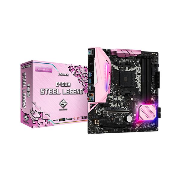 ASRock B450M Steel Legend Pink Edition Motherboard (AMD Socket AM4/Ryzen Series CPU/Max 64GB DDR4 3533MHz Memory)