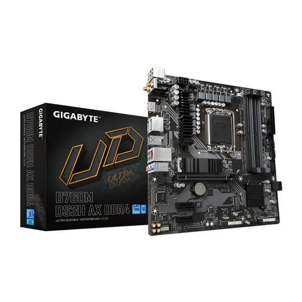 Gigabyte B760M DS3H AX DDR4 (Wi-Fi) Motherboard (Intel Socket 1700/13th and 12th Generation Core Series CPU/Max 128GB DDR4 5333MHz Memory)