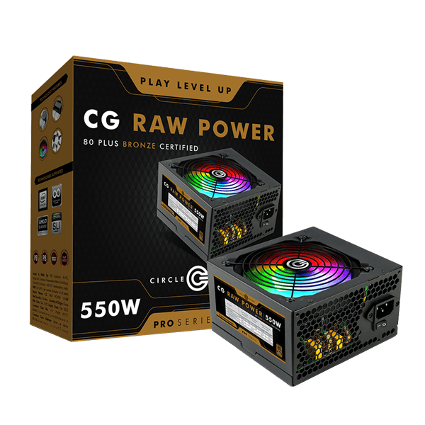 Circle CG Raw Power 550W RGB Pro SMPS - 550 Watt 80 Plus Bronze Certification PSU (Black)